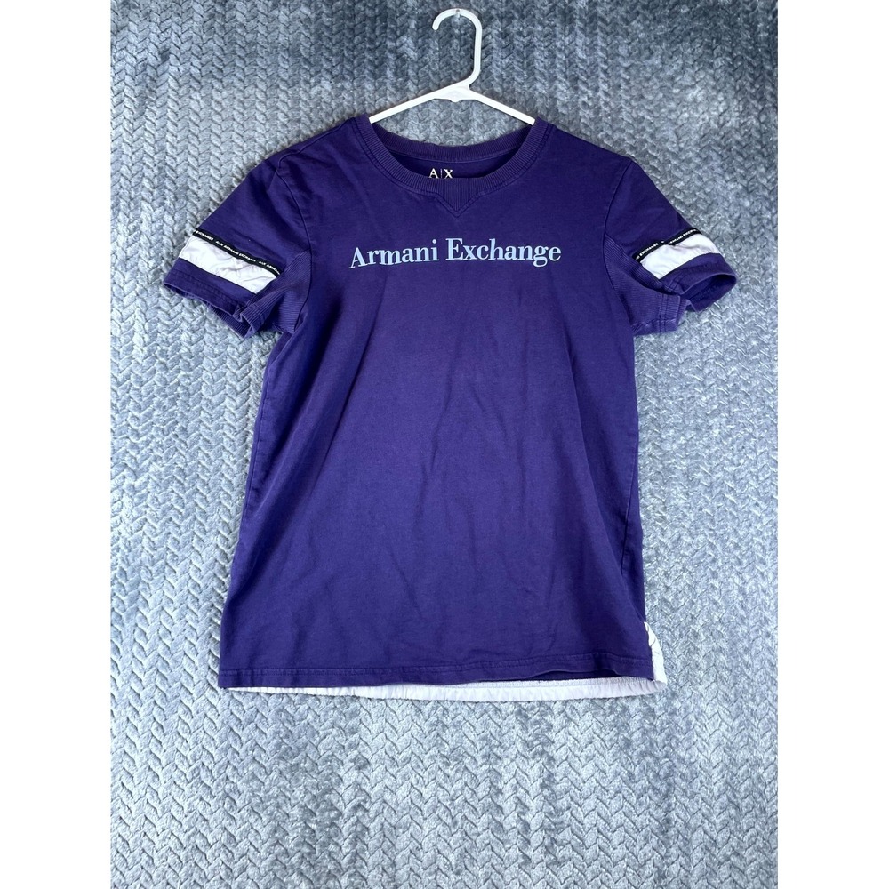 Armani Exchange T Shirt Mens Small Purple Graphic Print Short Sleeve Crew Neck